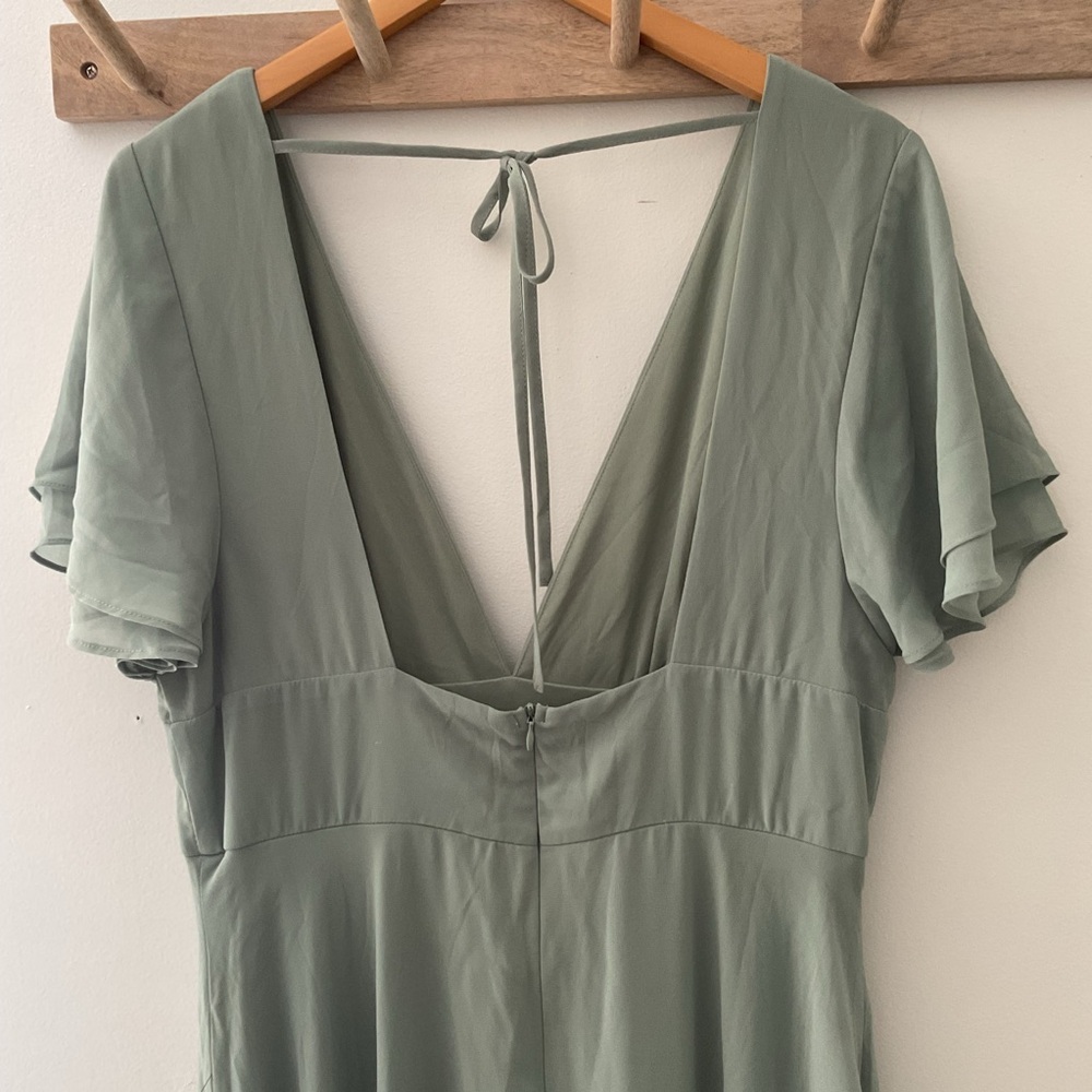 Lulus Promise of Love Sage Brush Green Line Skirt Chiffon Maxi Dress XL - Picture 9 of 16